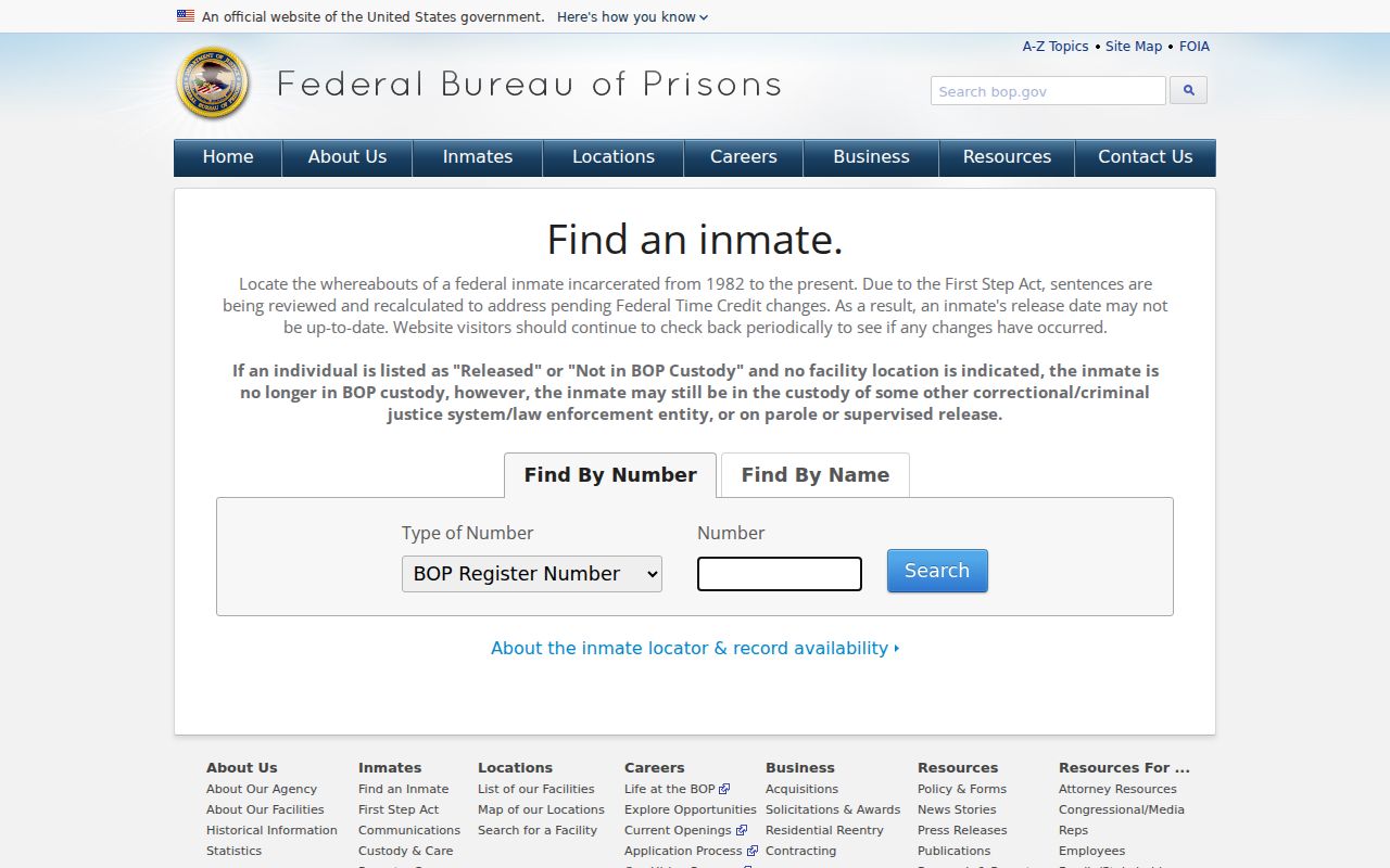 Federal inmate locator fields for Cattaraugus County criminal history research