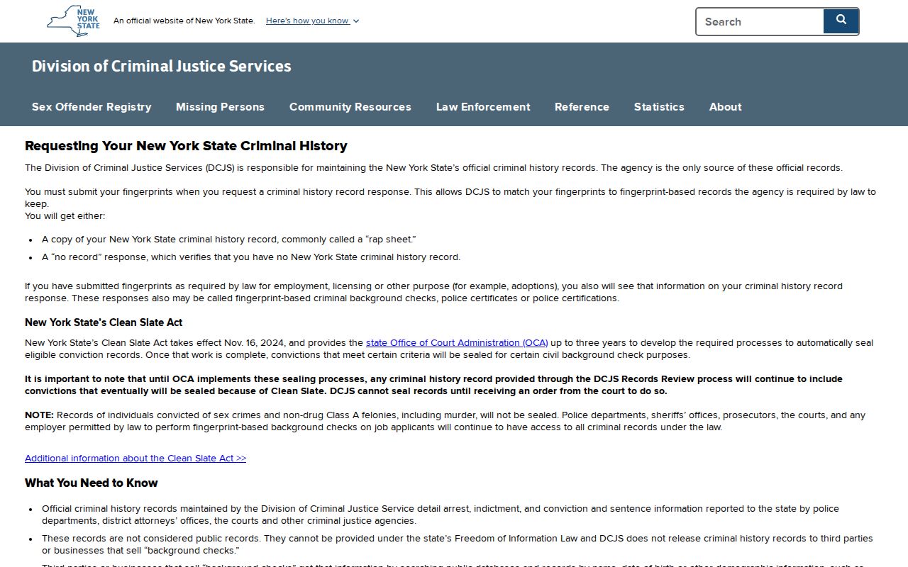 Cattaraugus County criminal history Record Review codes from DCJS